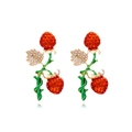 Sweet red enamel strawberry earrings with sparkling crystal leaves on white background - Strawberry Red (Colorful)