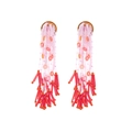 Pendientes bohemios hechos a mano con borlas de cuentas en degradado rosa y rojo - Rosa