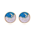 Retro round enamel moon and stars earrings with blue and purple celestial night sky design - Colorful