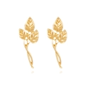 Vintage golden leaf earrings with realistic vein texture on a clean white background - Gold