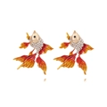 Schicke vergoldete Goldfisch-Ohrringe mit glitzernden Kristallen und Emaille-Finish - Bunt