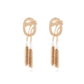 Retro golden chain tassel earrings with white pearls and elegant twisted rope design - Gold