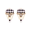 Hot air balloon stud earrings with black white checkerboard enamel and shiny crystals - Colorful