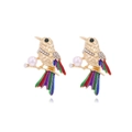 Vintage hummingbird earrings with colorful enamel and pearl drops on a white background - Colorful