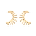 Elegant gold C-shaped hollow earrings with vintage sunburst radial metal design - Gold