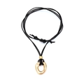 Minimalistische ketting met onregelmatige gouden ring hanger en zwarte geknoopte koord - Goud en Zwart (Gemengd)