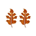 Elegant amber leaf drop earrings with gold edges and sparkling rhinestone veins - Amber