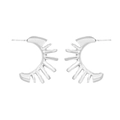Modern silver hollow C-shape earrings with geometric sunburst radiant fringe design - Silver