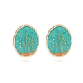 Pendientes ovalados de bosque estrellado con esmalte turquesa y diseño de pino dorado - Colorido