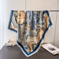 Foulard di seta stile pittura a olio astratta con elegante borsa di perle - 90x90cm / Blu Marino (FM266-1)