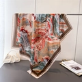 Grande foulard quadrato in seta con stampa pittura a olio astratta in arancio e verde - 90x90cm / Marrone Scuro (FM266-2)