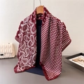 Detail of silk satin scarf with dark red paisley and white polka dot patterns - 90*90cm / Red