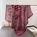 Luxurious wine red paisley silk scarf featuring polka dots and bohemian patterns - 90*90cm / Red
