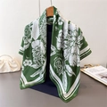 Elegant green and white butterfly floral silk scarf displayed with luxury accessories - FM289-1 Green / 90*90cm