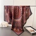 Elegant satin scarf with mandala pattern draped on a metal rack for stylish look - 90*90cm / Brown (FM236-2)