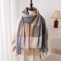 Fashionable colorful plaid tassel shawl and scarf in grey and yellow cashmere-like fabric - 200cmX64cm(Including Tassels) / Camel