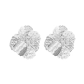 Elegant silver flower stud earrings with hammered metal texture and vintage floral design - Silver
