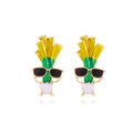 Cute cartoon green onion stud earrings with black sunglasses in polished enamel finish - Colorful