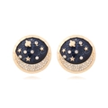Star and moon celestial stud earrings in gold alloy with blue art texture and rhinestones - Colorful