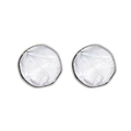 Minimalist silver irregular round stud earrings with unique foil textured geometric resin - Silver (White K)