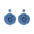 Handmade denim rose flower earrings in classic indigo blue with vintage frayed edges - Light Blue