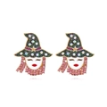 Whimsical witch girl earrings with colorful rhinestones and black enamel finish - Black