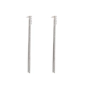 Long silver tassel earrings with four square zircon stones in a minimalist drop design - Silver