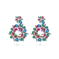 Bohemian large floral hoop earrings with colorful crystals and golden alloy base - Colorful