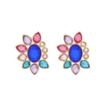 Boucles d'oreilles fleurs bohèmes avec gemme bleue ovale et strass colorés - Base Dorée Pierre Principale Bleue Pétales Colorés / Coloré