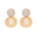 Vintage gold spiral textured earrings with sparkling rhinestones in a geometric round design - Gold