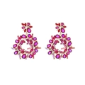 Luxurious boho floral drop earrings with pink and purple rhinestones in a circular design - Rose Red
