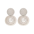 Silver retro spiral texture earrings with geometric crystals and hammered metal finish - White K/Silver