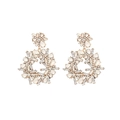Luxury gold flower drop earrings with sparkling rhinestones and crystal wreath design - White