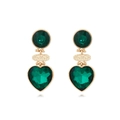 Pendientes de corazón vintage con cristal verde y montura dorada para mujer - Verde