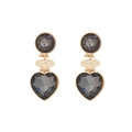 Pendientes de corazón vintage de aleación dorada con cristales gris oscuro para mujer - Gris