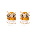 Cute owl stud earrings with yellow enamel and glasses on golden branch for women - Colorful
