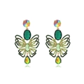 Luxuriöse Schmetterling-Ohrhänger mit bunten Edelsteinen und grünen Kristallen in Gold - Grün
