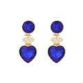 Elegantes pendientes dorados con cristales azul oscuro en forma de corazón vintage - Azul