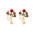 Retro handvormige oorbellen met kleurrijke emaille bloemen en sprankelende kristallen - Kleurrijk