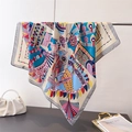 Carré de soie à imprimé graffiti artistique avec motifs géométriques bleu, rouge et jaune - 66-70CM / FG81-1 Bordure Grise