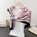 Pink floral satin silk scarf with black geometric lines on a white knit mannequin - 90*90cm / Light Pink (FM214-1)