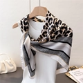 Detail of silk leopard print scarf tied over white vest with elegant satin sheen finish - 90*90cm / White(FM265-3)