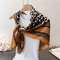 Detail of leopard print silk scarf with brown satin texture and black border design - 90*90cm / Light Brown(FM265-4)