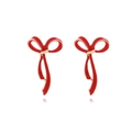 Boucles d'oreilles nœuds en émail rose et plaqué or pour un style féminin élégant - Rouge