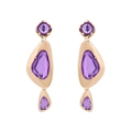 Pendientes colgantes geométricos con cristales púrpuras y marcos irregulares dorados - Morado