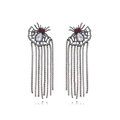 Boucles d'oreilles gothiques araignée à franges avec gemmes rouges et strass - Noir Fusil