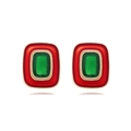Vintage geometric alloy earrings with green resin and red enamel in gold frame - Red and Green Contrast Rectangular Style / Colorful