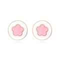 Pink floral stud earrings with gold trim in a minimalist round Korean style for women - White Pink