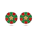 Orecchini rotondi vintage con smalto rosso e verde e design a camelia dorata - Rosso e Verde