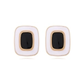 Minimalist square enamel stud earrings in black and white with gold textured borders - Black and White Contrast Square Style / Black and White